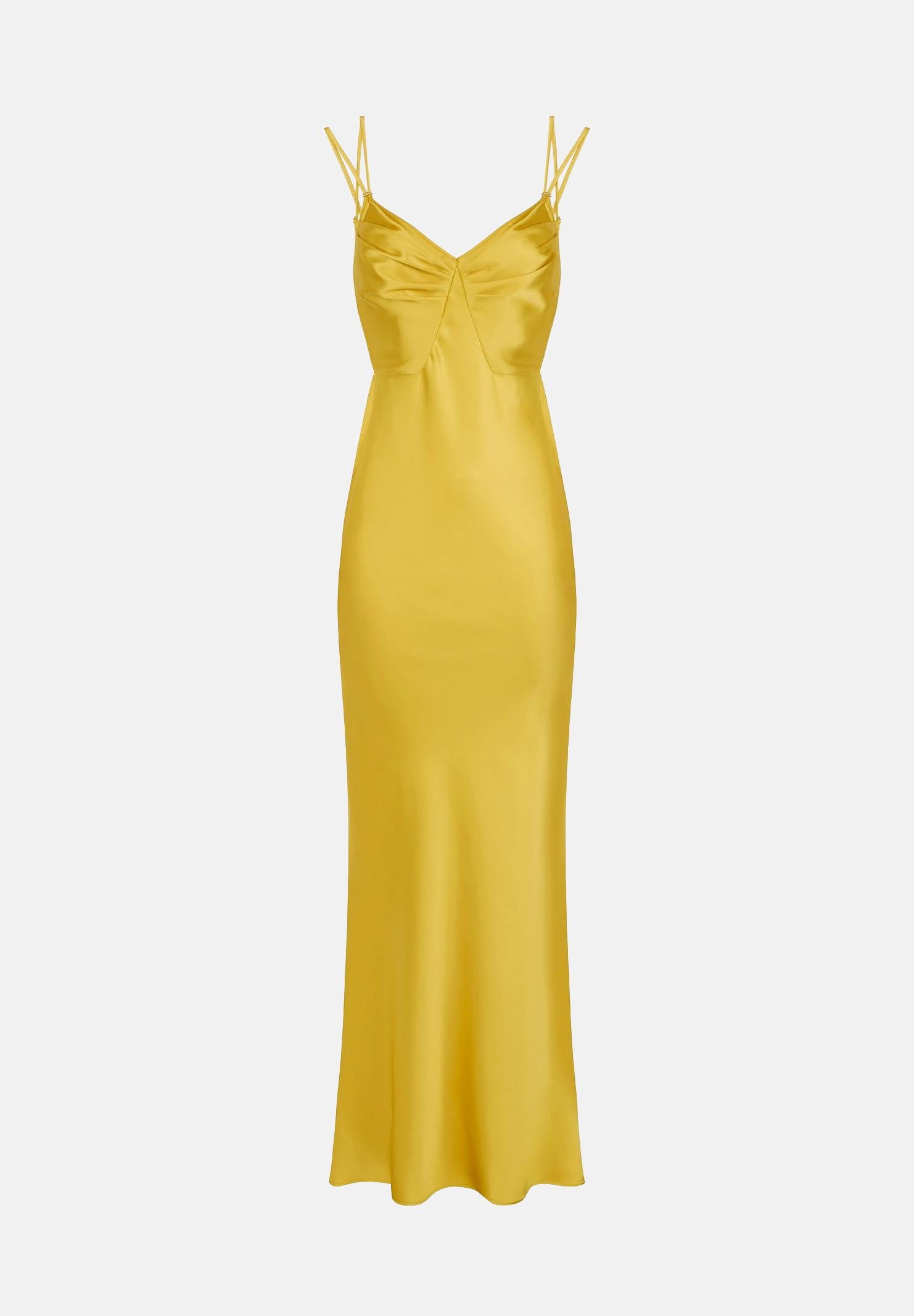 ELISABETTA FRANCHI Abito lungo Red Carpet in raso giallo donna ABR3362E2 EV4 ELISABETTA FRANCHI 