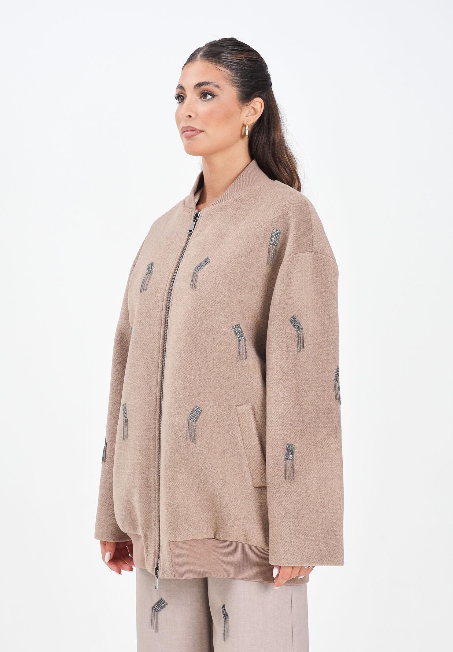 SIMONA CORSELLINI Cappottino beige da donna con dettagli gioiello A25CPCB00101-C00214 V0754 SIMONA CORSELLINI 