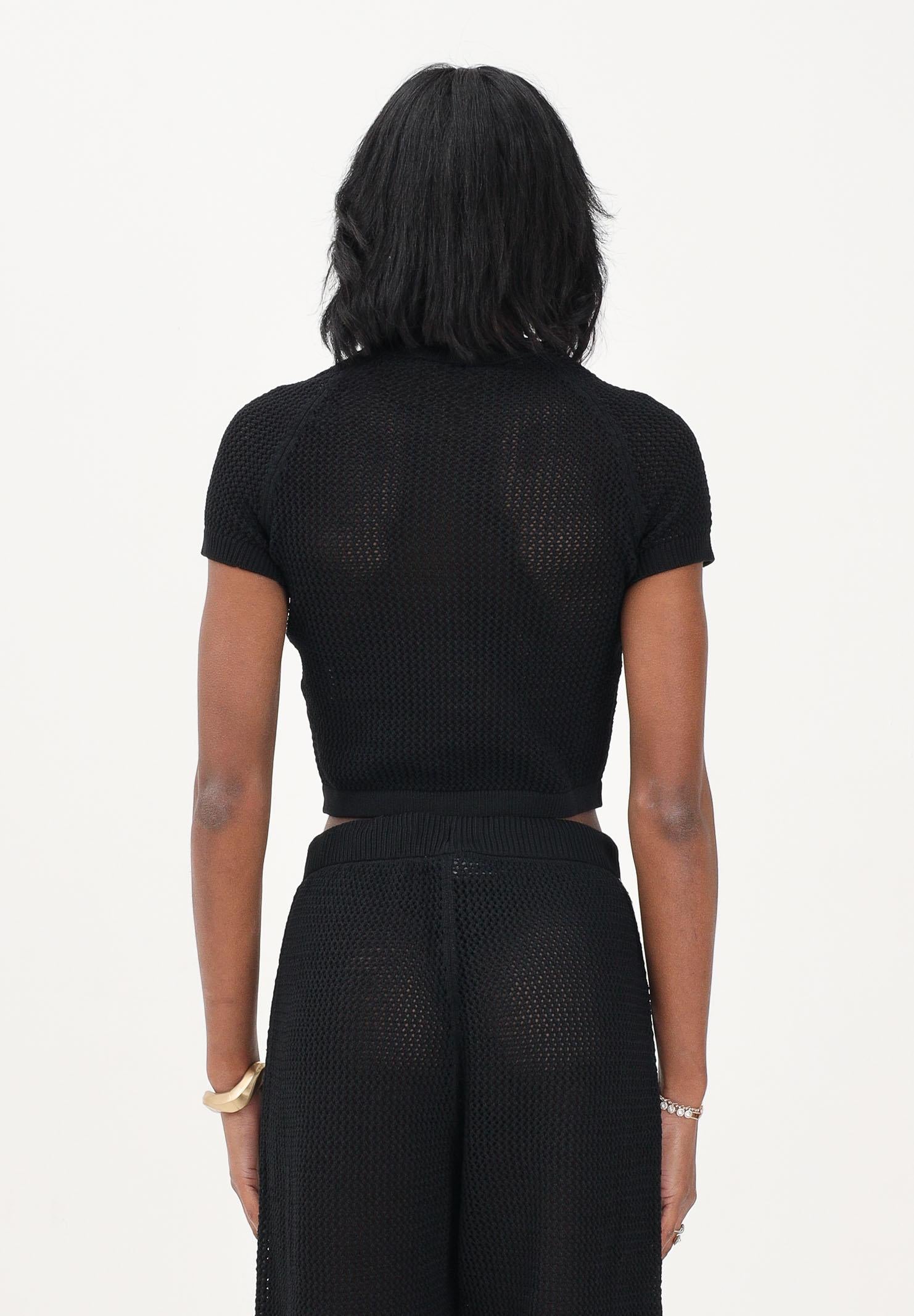 ADIDAS ORIGINALS Maglia a manica corta KNITTED CROCHET CALI nera da donna KC6481 . ADIDAS ORIGINALS 