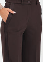 VICOLO Pantalone elegante marrone da donna con bande laterali in raso TF0305 FU69 VICOLO 