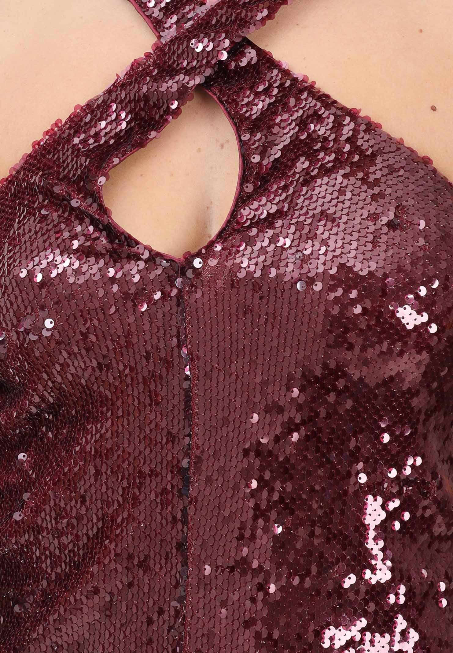AKEP Top elegante bordeaux da donna interamente ricoperto di paillettes CNKD11101 V1 AKEP 