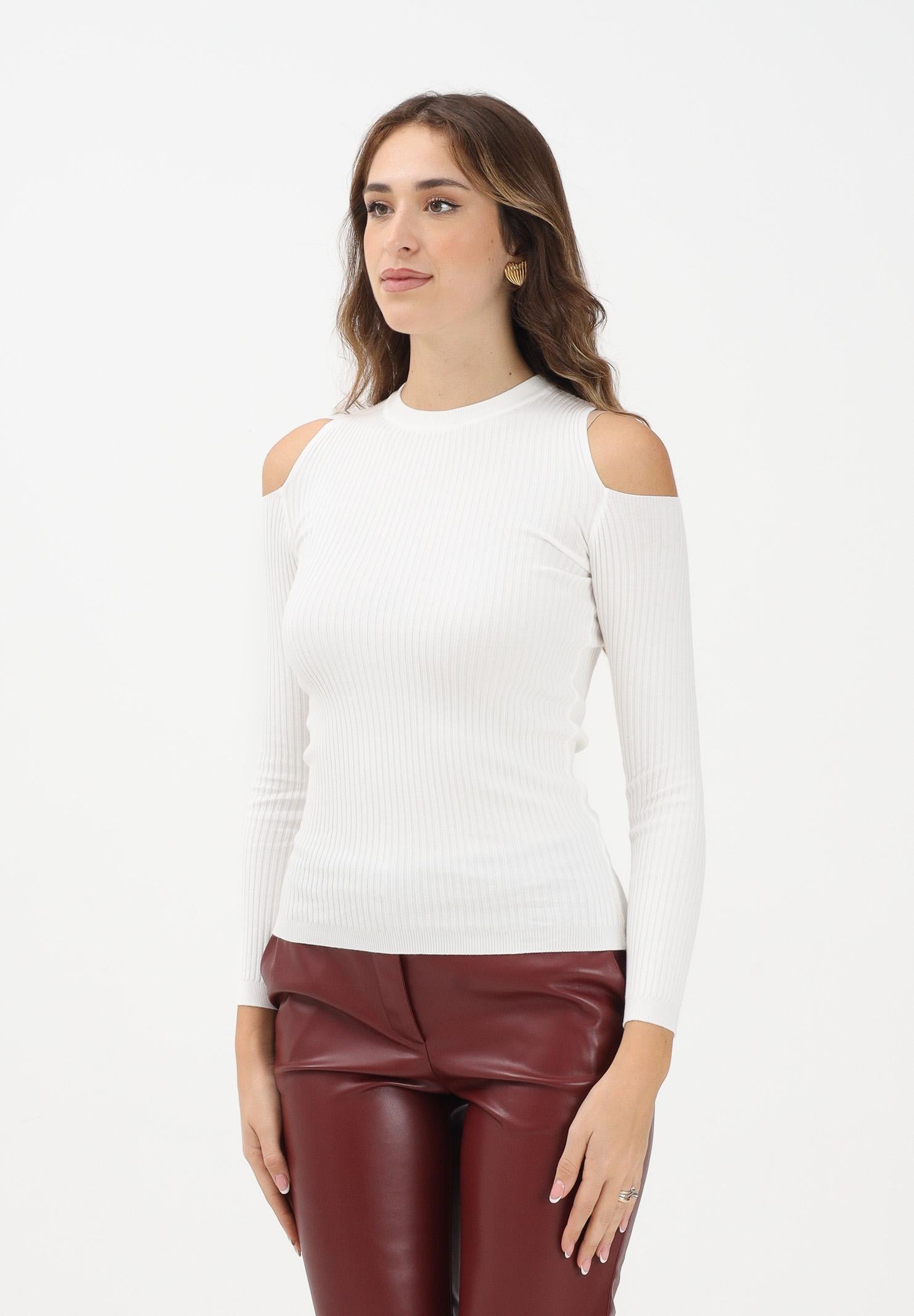 VICOLO Maglia girocollo bianca da donna con spalle scoperte 22185F BI VICOLO 