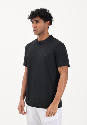 LACOSTE T-shirt a manica corta nera da uomo in piqué con marchio jacquard TH5060 031 LACOSTE 