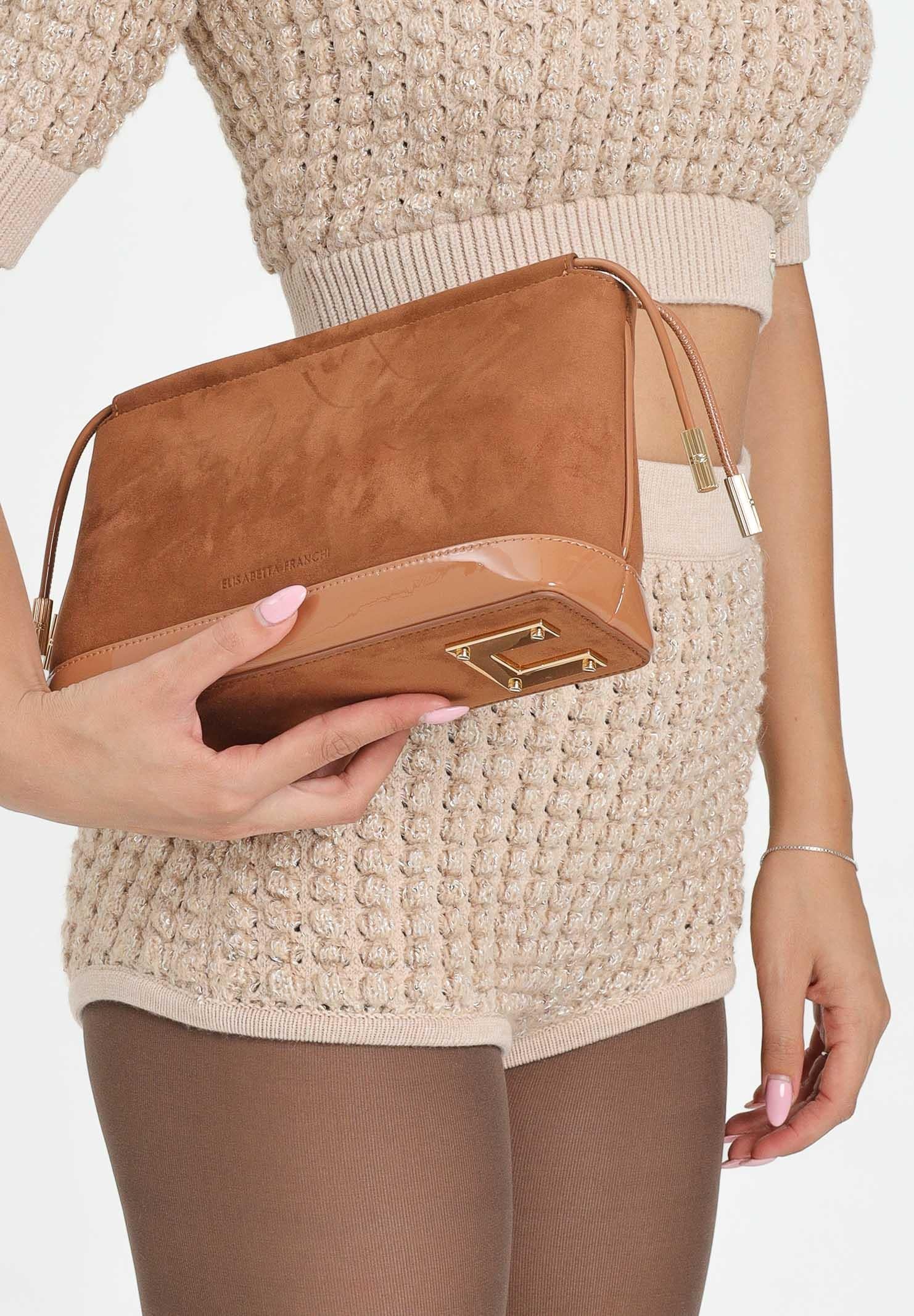 ELISABETTA FRANCHI Pochette cammello da donna realizzata in morbida pelle scamosciata BS60A57E2 EC1 ELISABETTA FRANCHI 