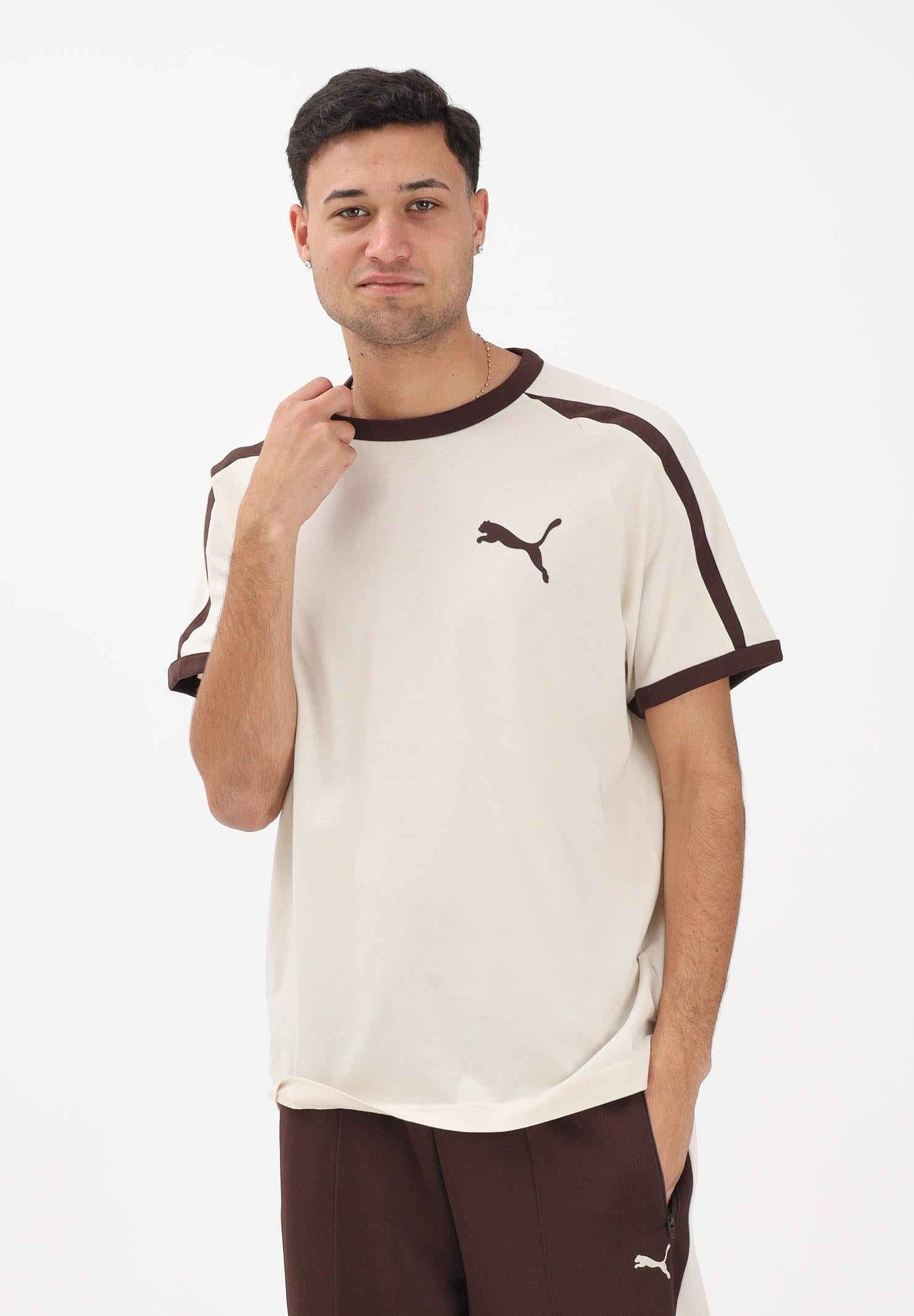 PUMA T-shirt a manica corta T7 Big Cat panna e marrone da uomo 635242 87 PUMA 