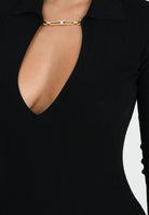 ELISABETTA FRANCHI Maglia a costine nera da donna con dettagli à jour MK09B56E2 110 ELISABETTA FRANCHI 