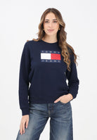TOMMY JEANS Felpa girocollo blu da donna con stampa logo DW0DW22564C1G  TOMMY JEANS 