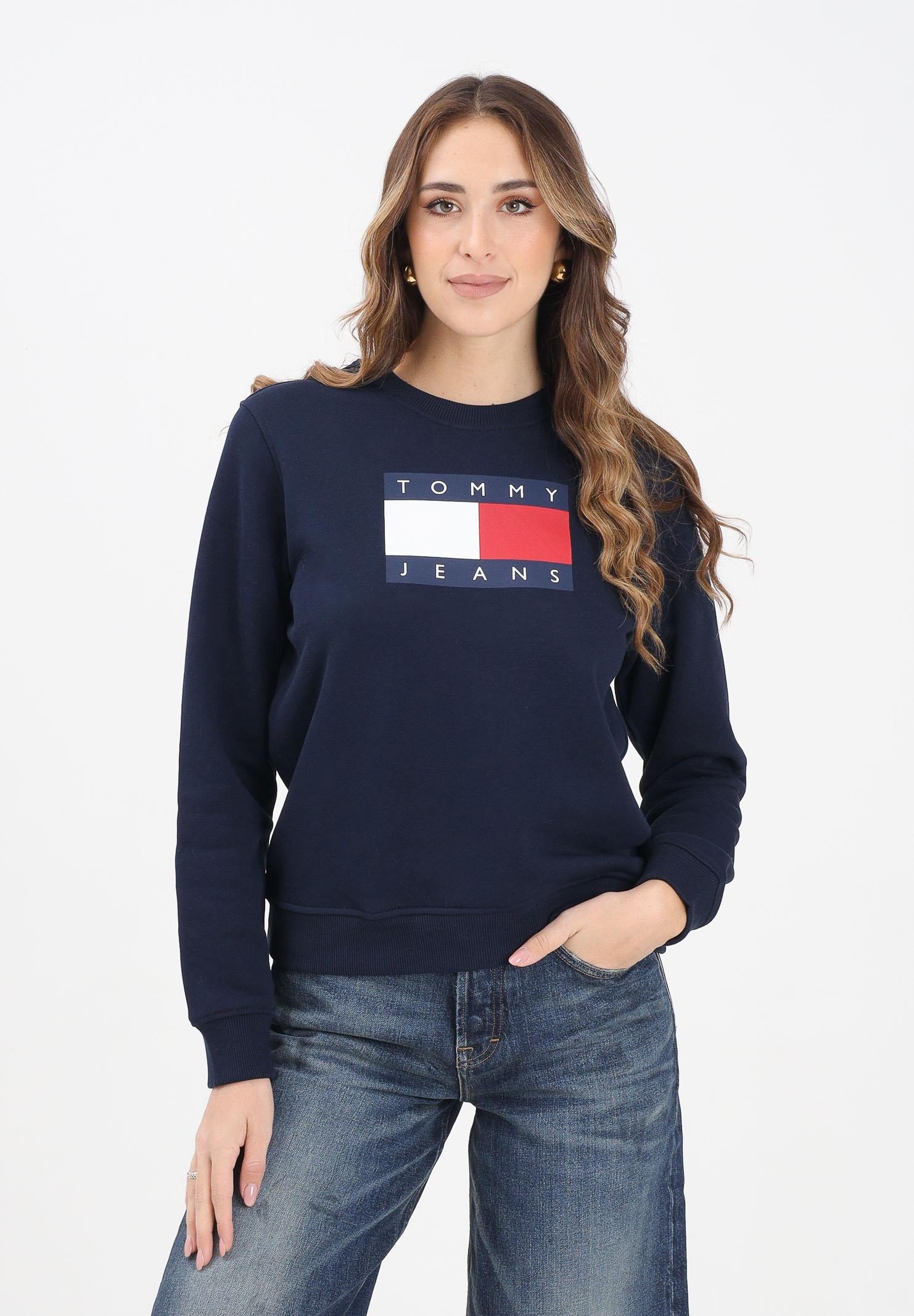 TOMMY JEANS Felpa girocollo blu da donna con stampa logo DW0DW22564C1G  TOMMY JEANS 