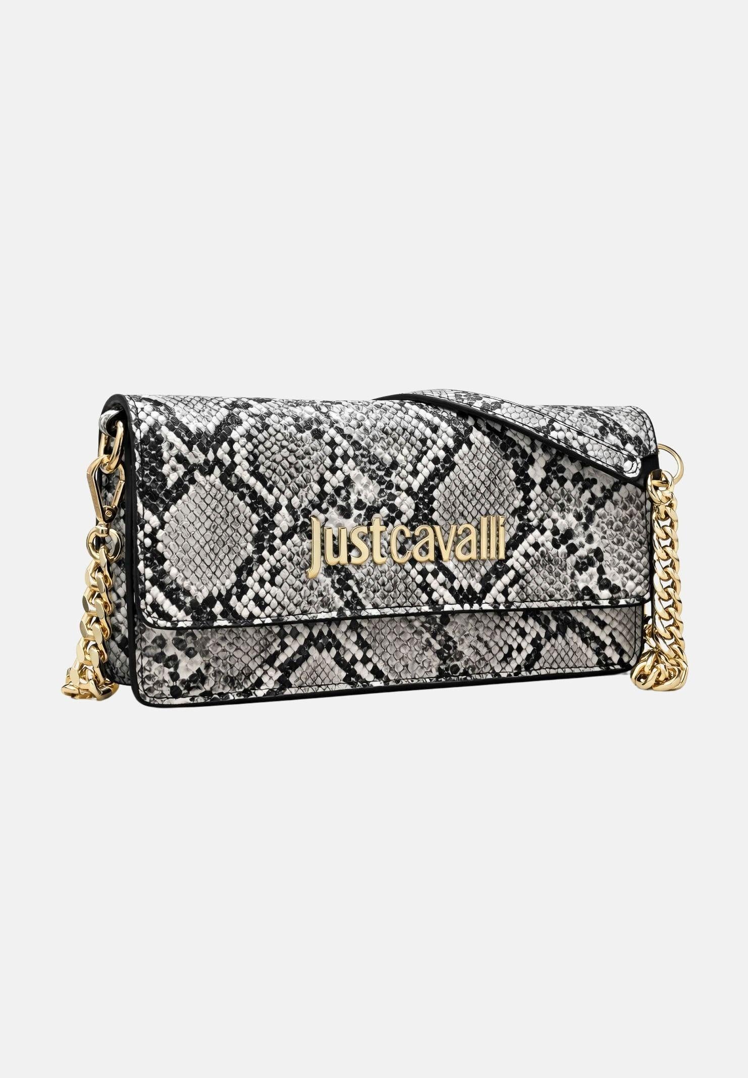 JUST CAVALLI Pochette pitonata bianca e nera da donna con logo 80RA5PD2ZSD84 L02 JUST CAVALLI 