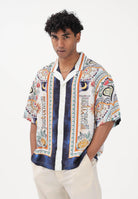 JUST CAVALLI Camicia a manica corta bianca da uomo con stampa grafica multicolor 80OALF04CNF05 004 JUST CAVALLI 