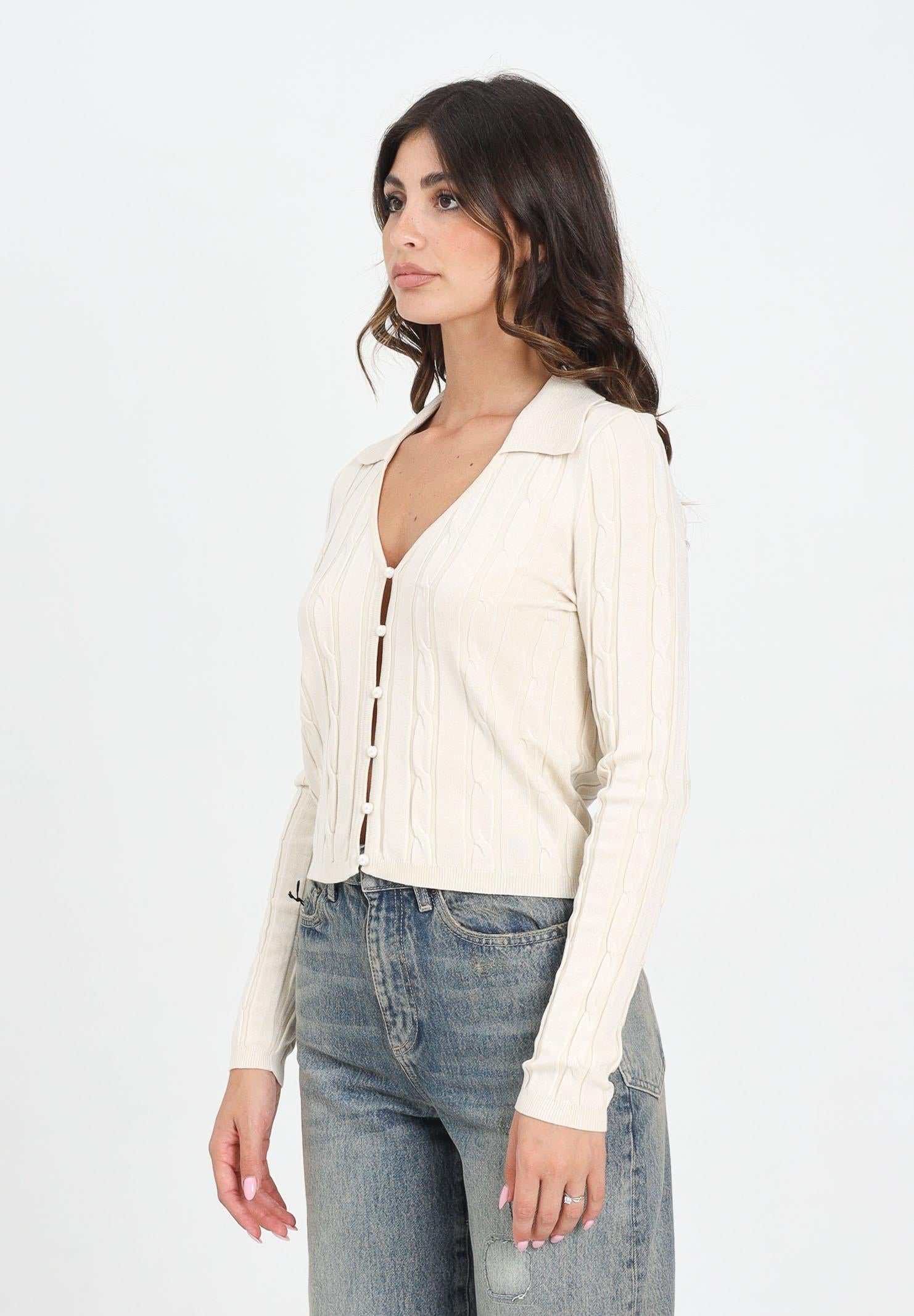 ONLY Cardigan panna da donna con bottoni perla 15352102 Birch ONLY 