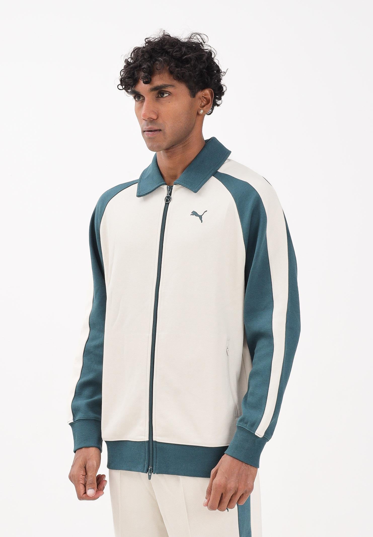 PUMA Felpa con zip T7 panna e verde da uomo 632994 87 PUMA 
