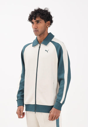 PUMA Felpa con zip T7 panna e verde da uomo 632994 87 PUMA 