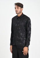 I'M BRIAN Camicia a manica lunga nera da uomo con lavorazione jacquard a motivi floreali CA3427 009 I'M BRIAN 