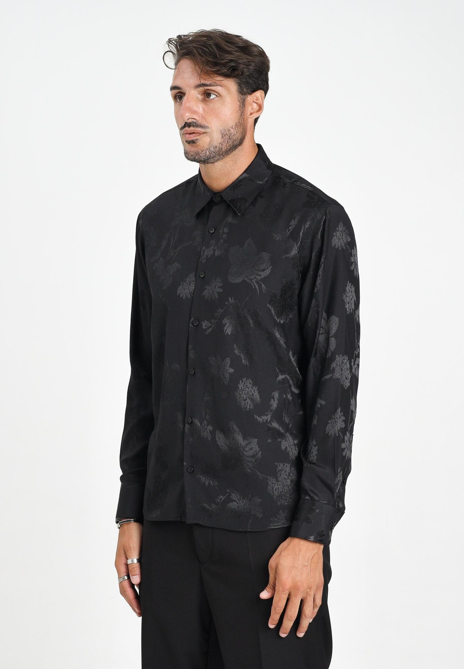 I'M BRIAN Camicia a manica lunga nera da uomo con lavorazione jacquard a motivi floreali CA3427 009 I'M BRIAN 