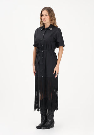 PINKO Abito midi chemisier nero da donna con frange 106827A2LD Z99 PINKO 