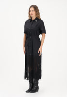 PINKO Abito midi chemisier nero da donna con frange 106827A2LD Z99 PINKO 