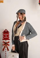 ONLY Cardigan grigio da donna con dettagli a contrasto color panna 15350851 MediumGreyMel ONLY 