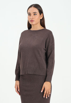 VICOLO Maglioncino girocollo marrone da donna con dettagli cut-out sul retro 77064F FU691 VICOLO 