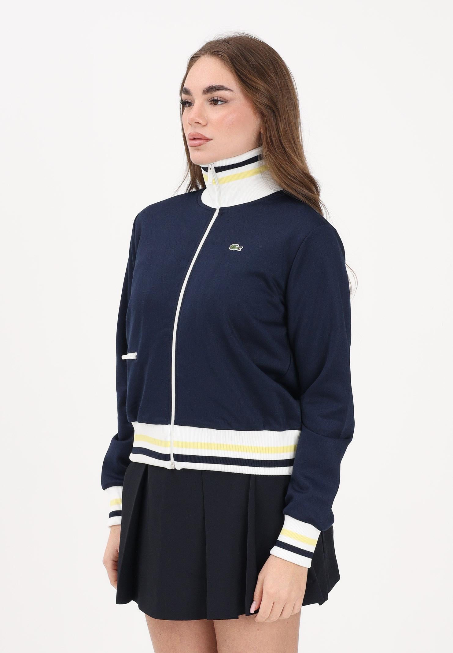 LACOSTE Felpa con zip blu da donna rifinita da orli a contrasto e logo SF5252 0PW LACOSTE 