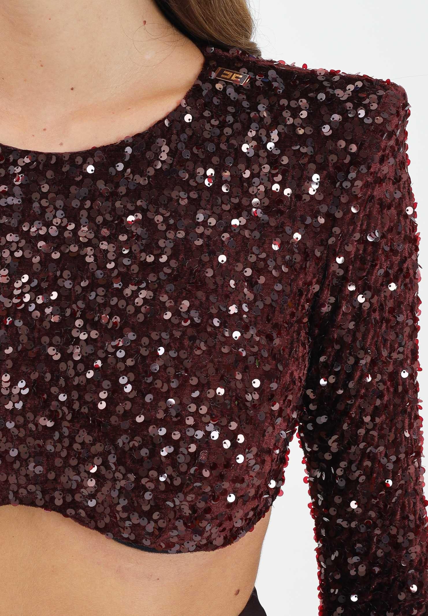 ELISABETTA FRANCHI Top elegante bordeaux da donna completamente ricoperto di paillettes TO04657E2 EA4 ELISABETTA FRANCHI 