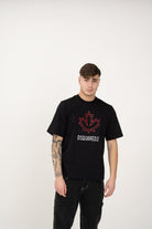 DSQUARED2 T-shirt a manica corta nera per donna, ragazzi e bambini con logo Maple Leaf DQ2770D0015 DQ900 DSQUARED2 