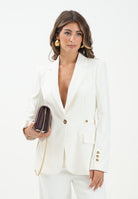 ELISABETTA FRANCHI Giacca monopetto avorio da donna con dettagli gioiello GI17556E2 360 ELISABETTA FRANCHI 