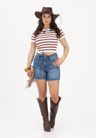 JDY Top a manica corta da donna con motivo a righe panna e bordeaux 15294790 CLDARU JDY 