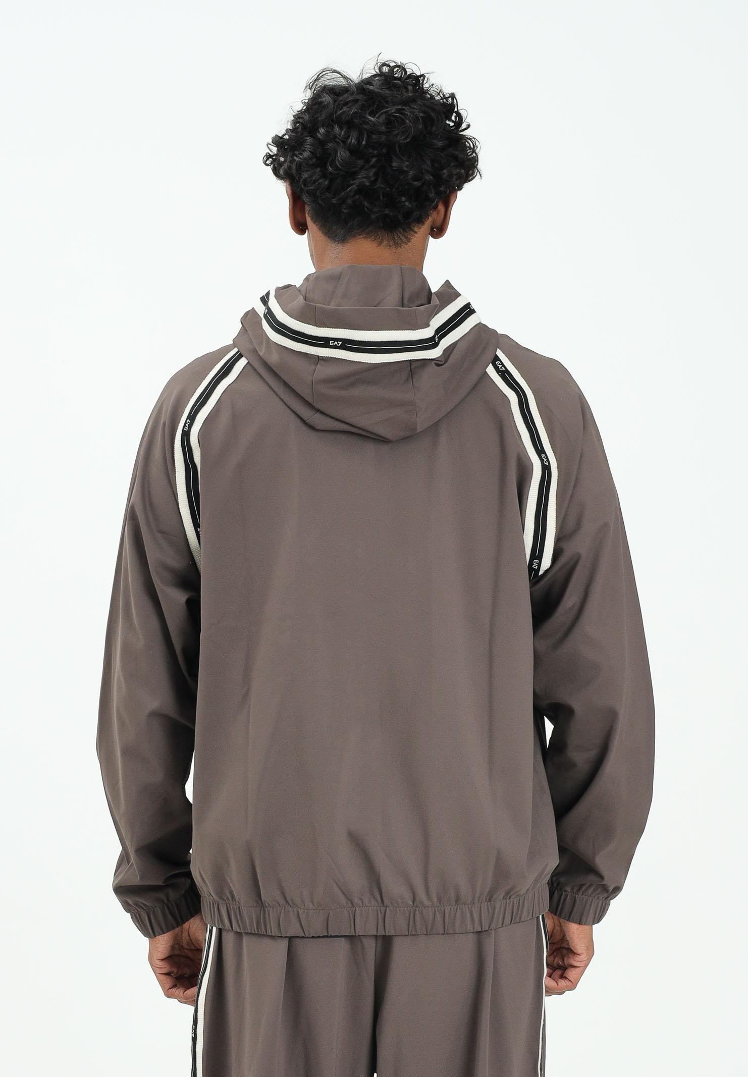 EA7 Felpa con zip marrone da uomo arricchita da bande con dettagli logo 7M000958AF17160 U6063 EA7 