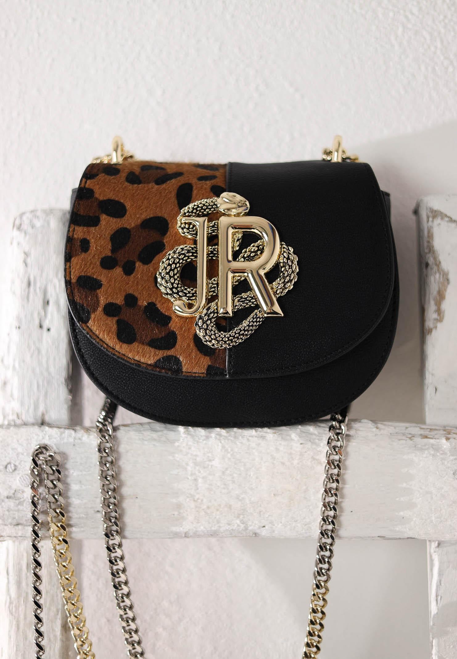 RICHMOND Borsa a tracolla nera da donna con inserto in pelo maculato e logo RWA25355BO BLGO RICHMOND 