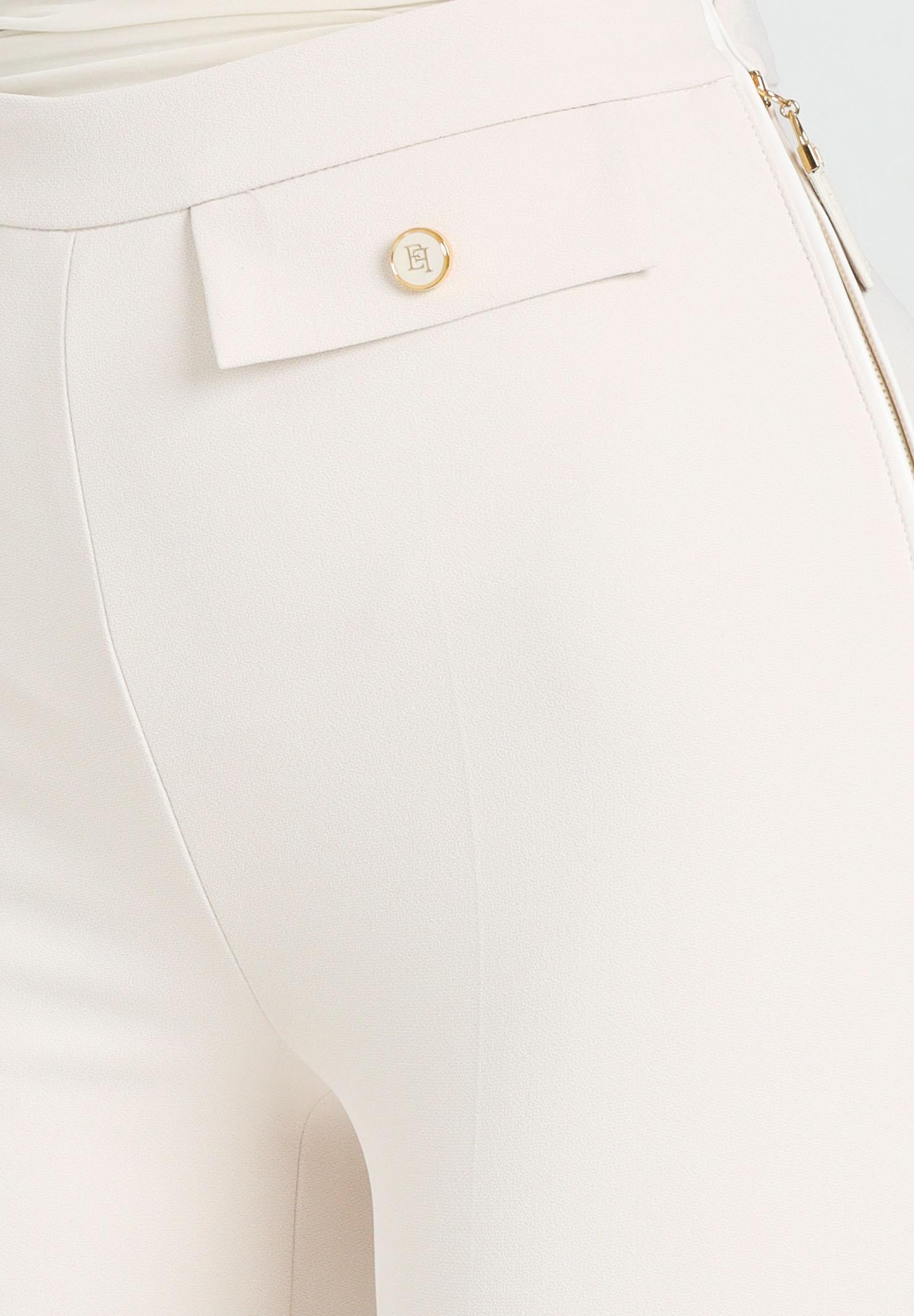 ELISABETTA FRANCHI Pantalone elegante color latte da donna in doppio crêpe PA12056E2 DZ9 ELISABETTA FRANCHI 