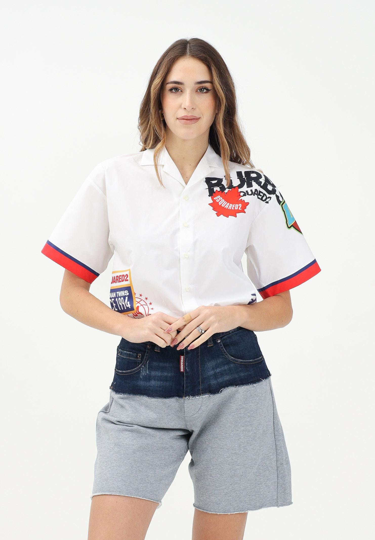 DSQUARED2 Camicia a manica corta bianca per donna, ragazzi e bambini con grafica Urban DQ2819D007D DQ100 DSQUARED2 