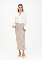 SIMONA CORSELLINI Gonna midi beige da donna con applicazioni gioiello A25CPGO01401-C00235 V0703 SIMONA CORSELLINI 