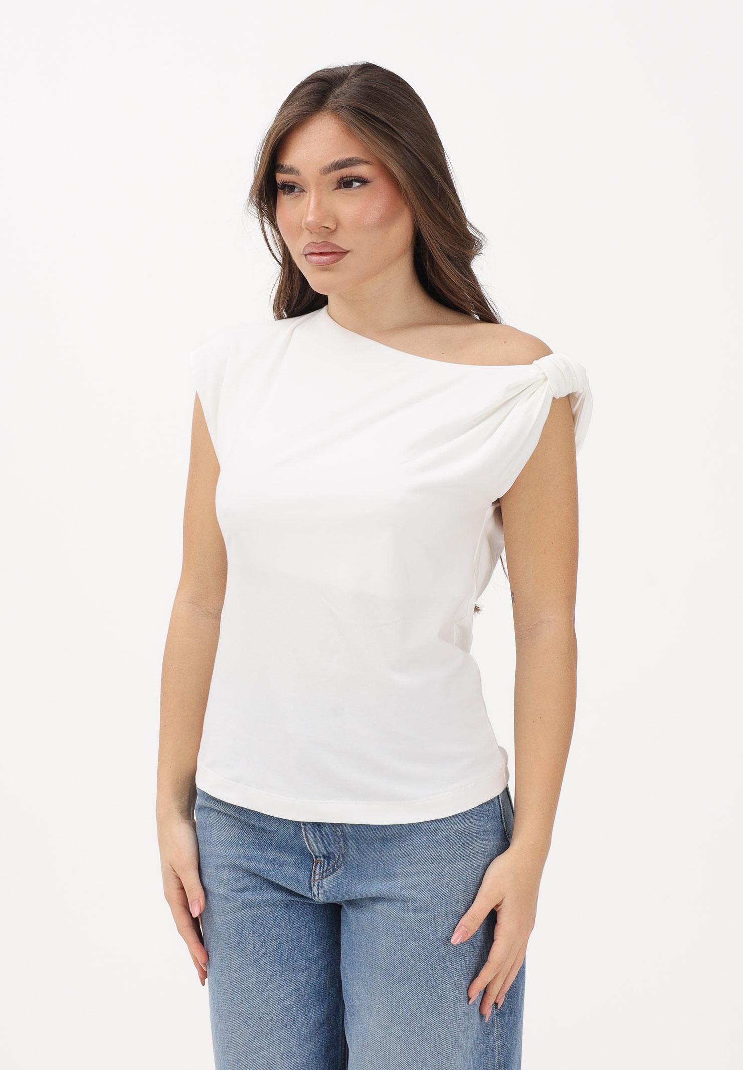 PINKO T-shirt bianca da donna caratterizzata da scollo asimmetrico monospalla 106373A35D Z05 PINKO 