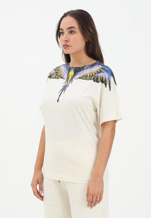 MARCELO BURLON COUNTY OF MILAN T-shirt a manica corta panna da donna con stampa ali 25ICM30001 LASK MARCELO BURLON COUNTY OF MILAN 