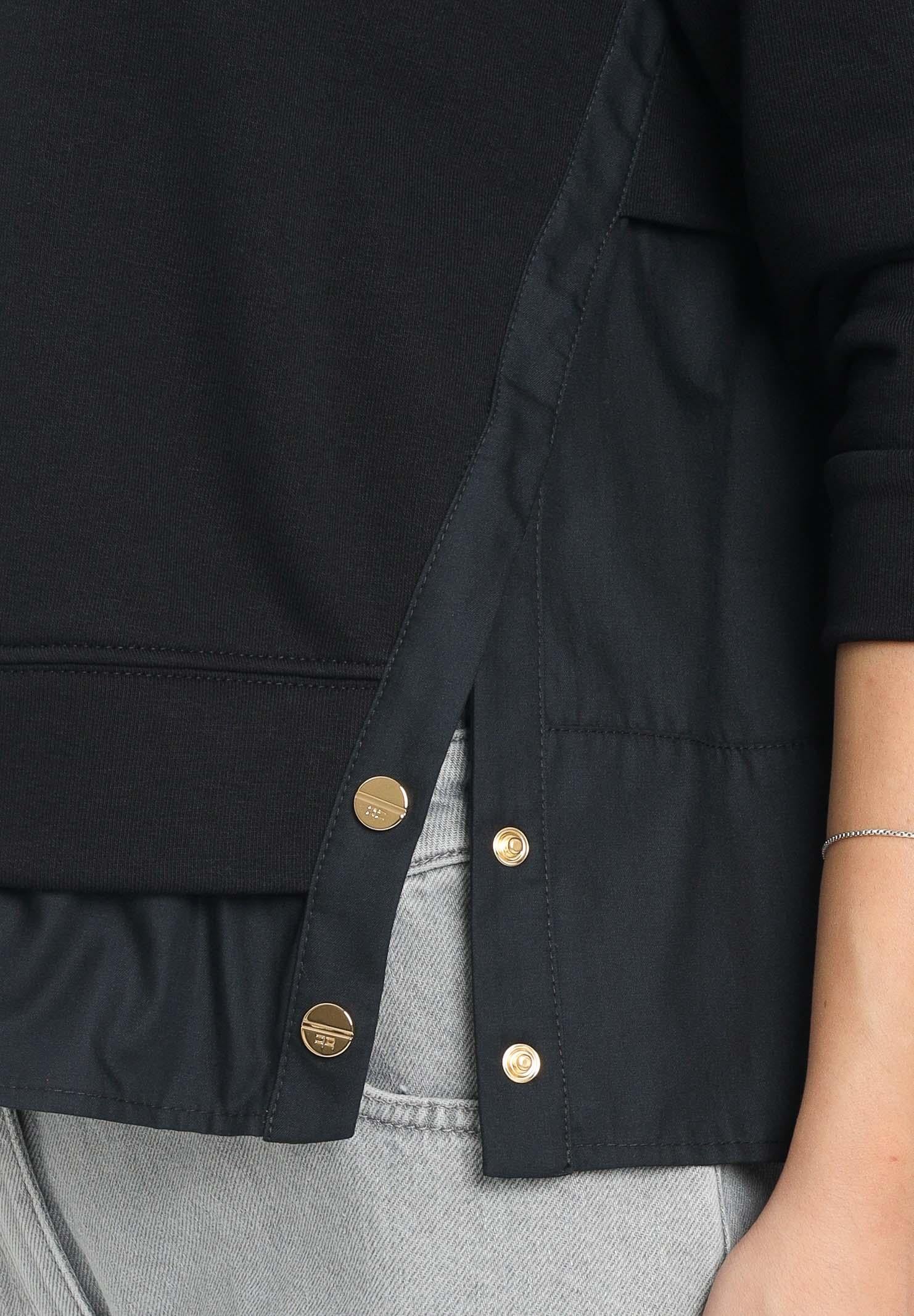 ELISABETTA FRANCHI Felpa girocollo nera da donna con dettagli in popeline MD00656E2 110 ELISABETTA FRANCHI 