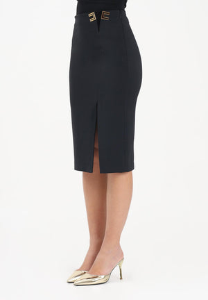 ELISABETTA FRANCHI Gonna midi nera da donna con dettagli logo<BR/> GO14761E2 110 ELISABETTA FRANCHI 
