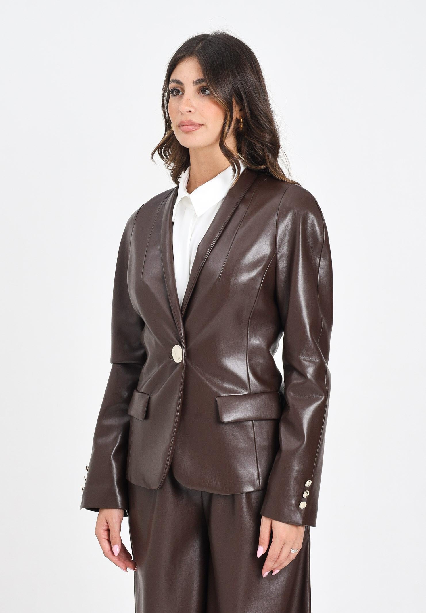 SIMONA CORSELLINI Giacca in eco-pelle color cioccolato da donna A25CPGI00601-C00010 V0746 SIMONA CORSELLINI 