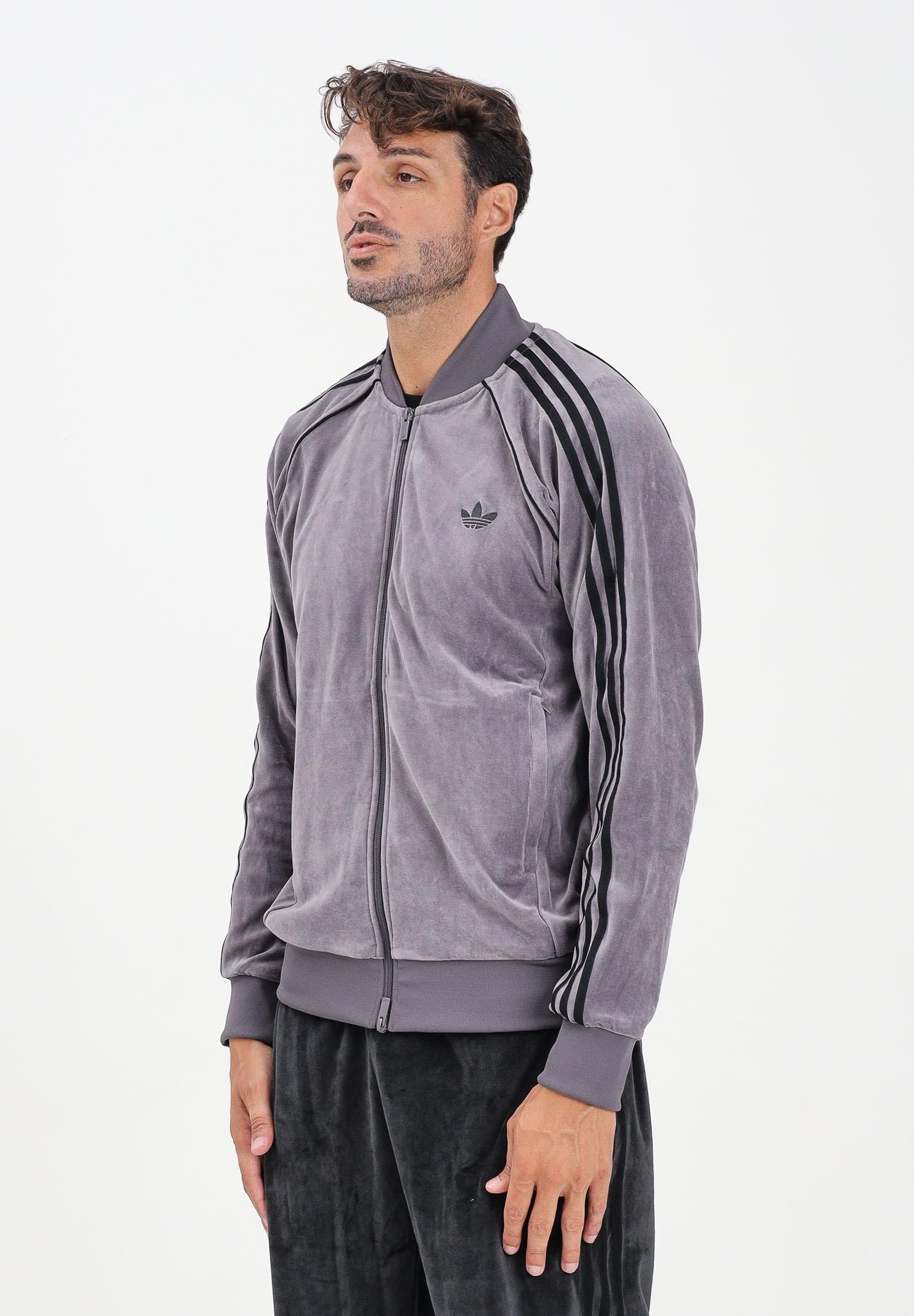 ADIDAS ORIGINALS Felpa con zip SST Adicolor Velour grigia da uomo JX1562 . ADIDAS ORIGINALS 