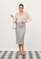 PATRIZIA PEPE Maglioncino scollo a v panna da donna con strass sulle spalle 2K0332K295 W405 PATRIZIA PEPE 