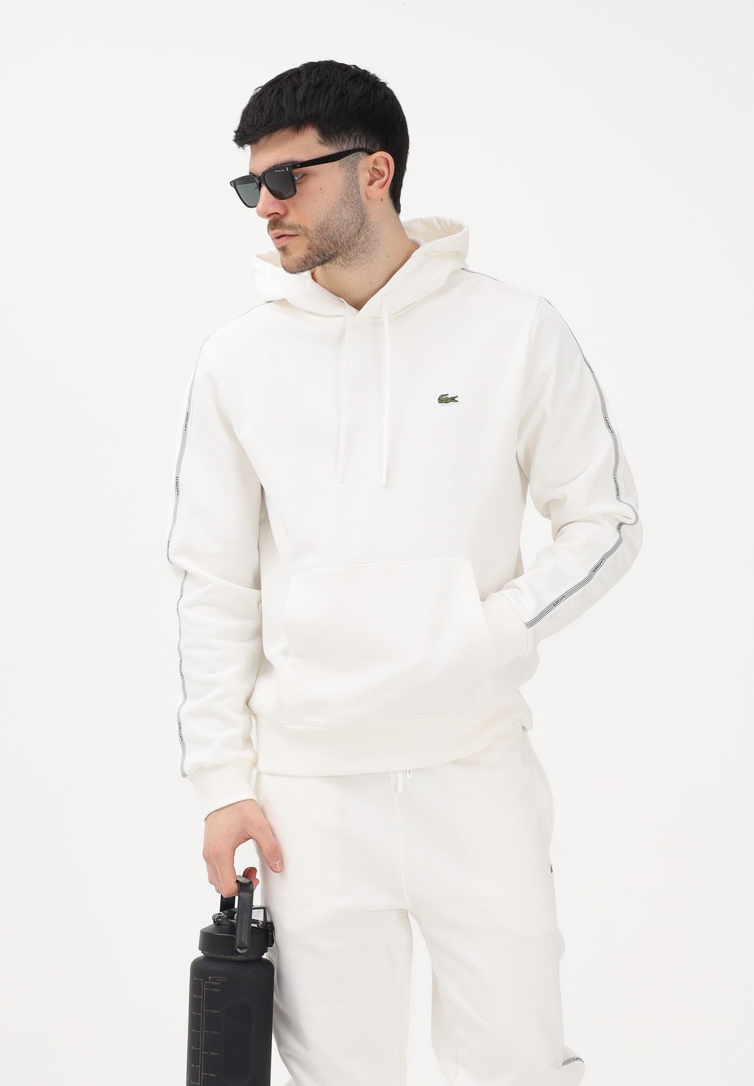 LACOSTE Felpa con cappuccio bianca da uomo con bordi logati SH0884 70V LACOSTE 