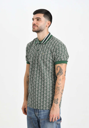 LACOSTE Polo a manica corta verde da uomo in jacquard con monogramma DH1417 D1R LACOSTE 
