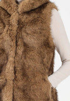 MEHRAN Pelliccia smanicata beige da donna con cappuccio 25296BIS BIS MEHRAN 