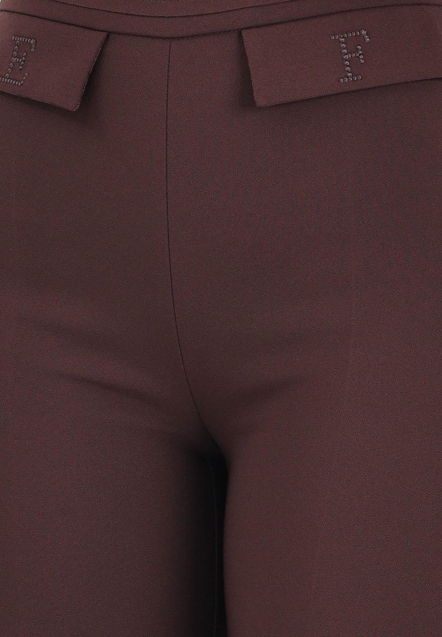 ELISABETTA FRANCHI Pantalone elegante cacao da donna con logo ricamato PA17061E2 644 ELISABETTA FRANCHI 