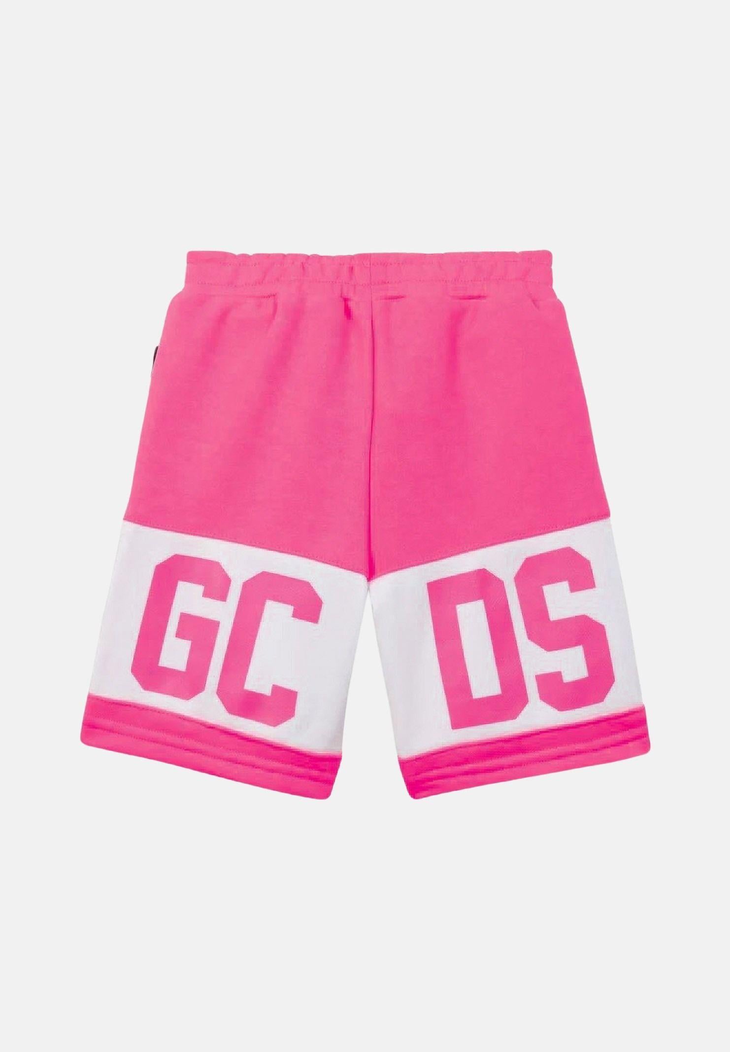 GCDS Shorts fucsia per bambino e bambina con banda bianca e logo Z0UKQL589F004 566A GCDS 
