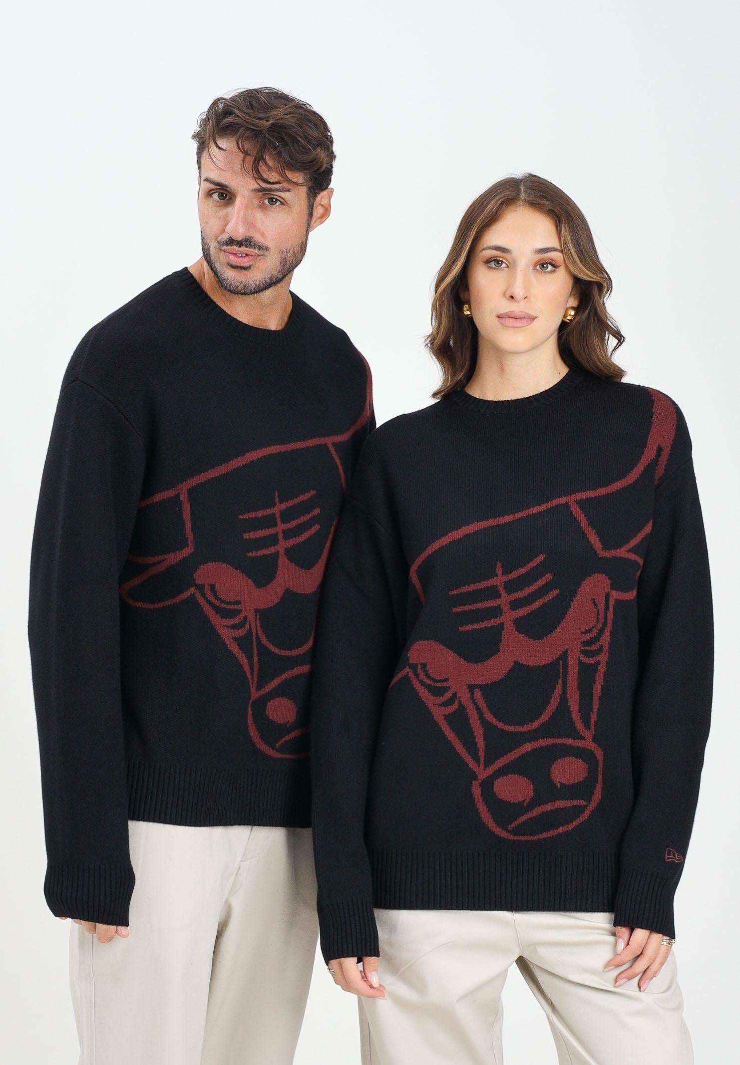 NEW ERA Maglione girocollo Oversized Chicago Bulls NBA Knit nero per uomo e donna 60684339  NEW ERA 