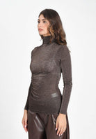 SIMONA CORSELLINI Maglia a manica lunga marrone da donna con finitura glitterata A25CPMG00801-C00081 V0746 SIMONA CORSELLINI 
