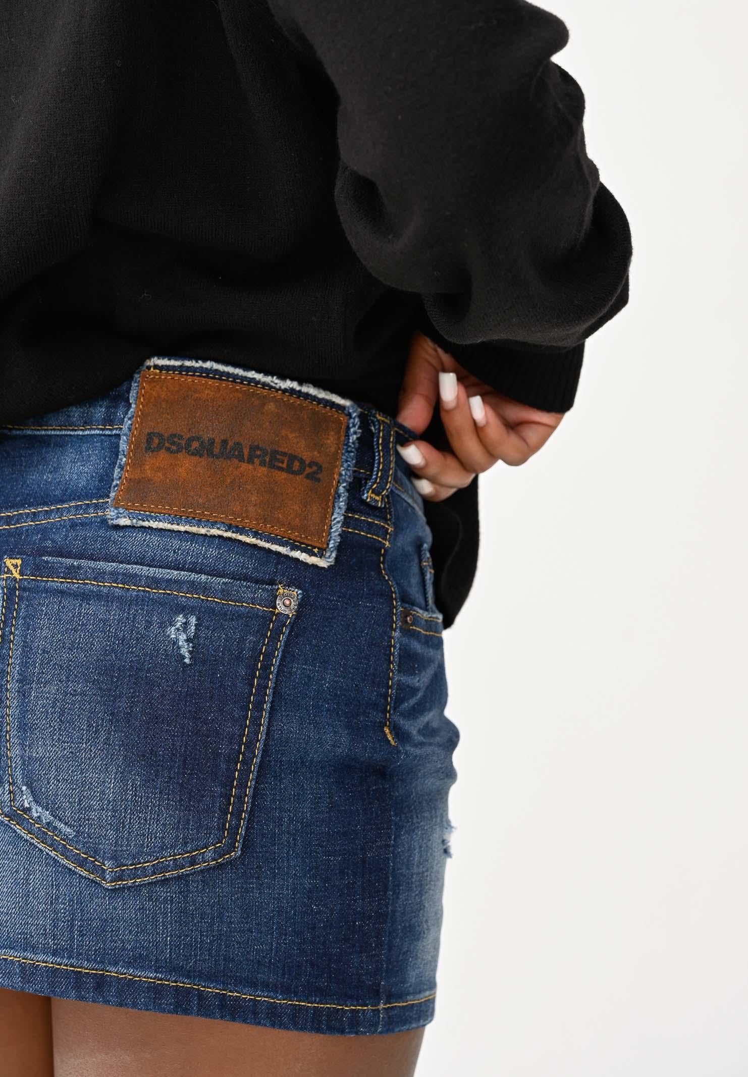 DSQUARED2 Gonna corta in denim blu per donna, ragazze e bambine con rotture DQ01W4D0AER DQ01 DSQUARED2 