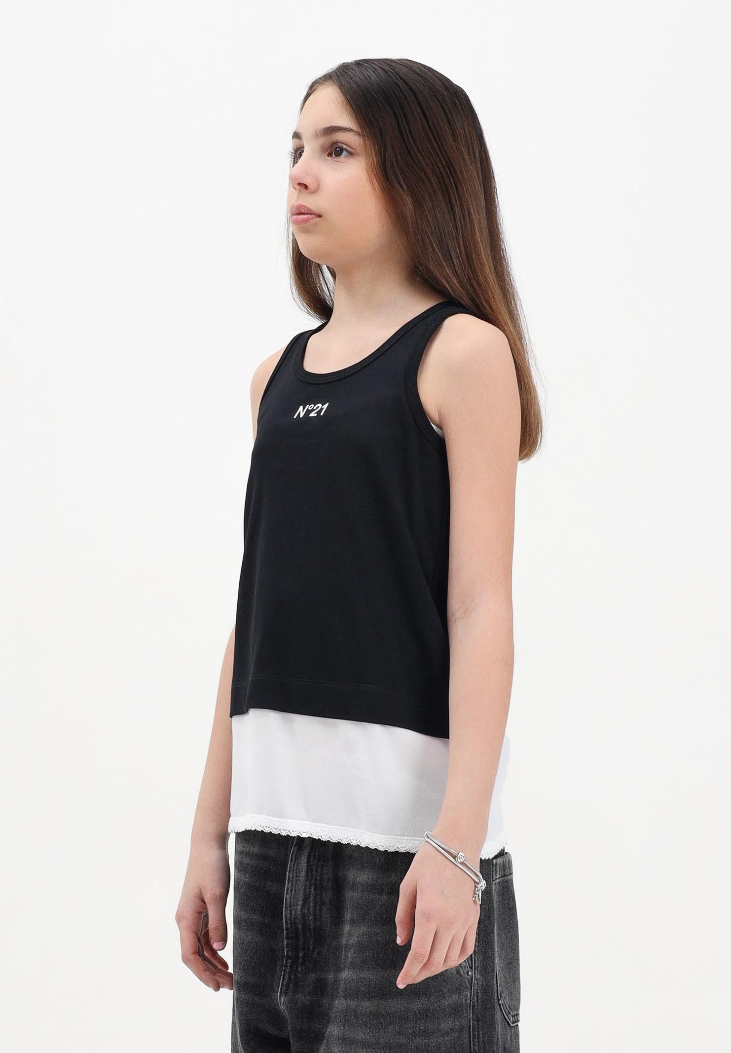 N21 Canotta nera per donna e bambina con stampa logo N2102FN0153 0N900 N21 