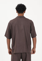 I'M BRIAN Camicia a manica corta in lino marrone da uomo CA3637 020 I'M BRIAN 